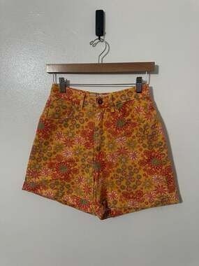 Vintage Guess Jean Shorts High Waisted Yellow Floral Print Made in USA